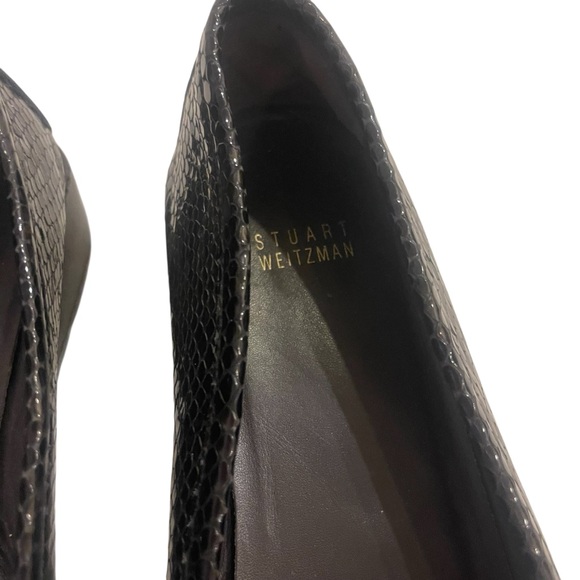 Stuart Weitzman Glossy Black Snakeskin Textured Loafers Shoes - Picture 5 of 7